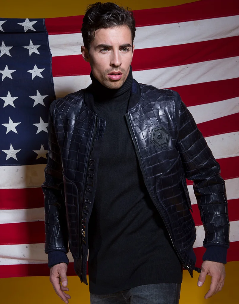 Leather Bomber "James", цвет: Синий