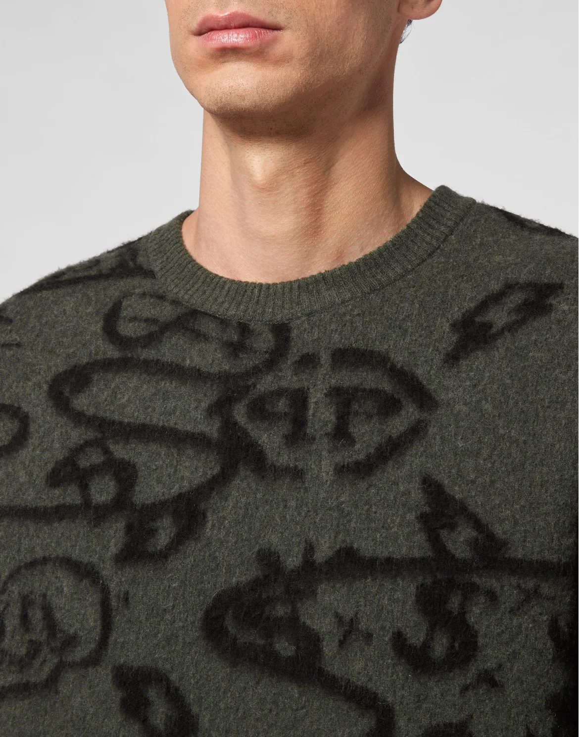 Merino wool Pullover Round Neck LS Jacquard All Over Hexagon, цвет: Камуфляж
