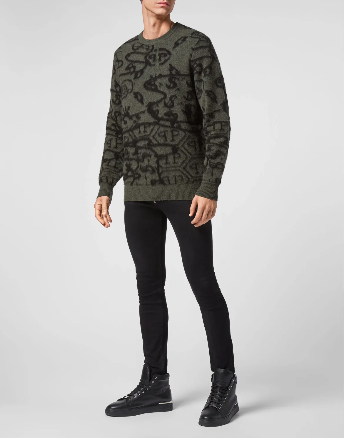 Merino wool Pullover Round Neck LS Jacquard All Over Hexagon, цвет: Камуфляж