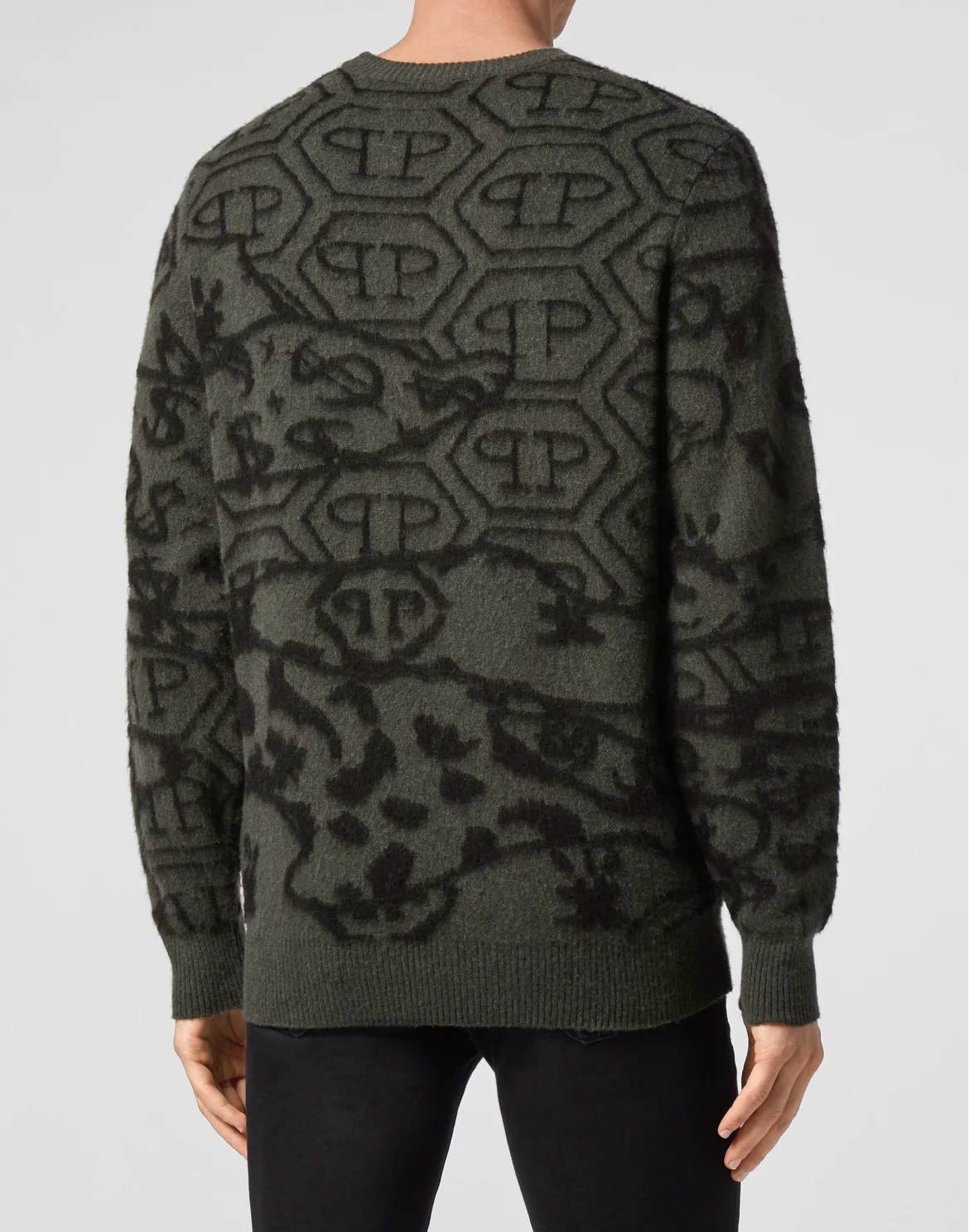 Merino wool Pullover Round Neck LS Jacquard All Over Hexagon, цвет: Камуфляж
