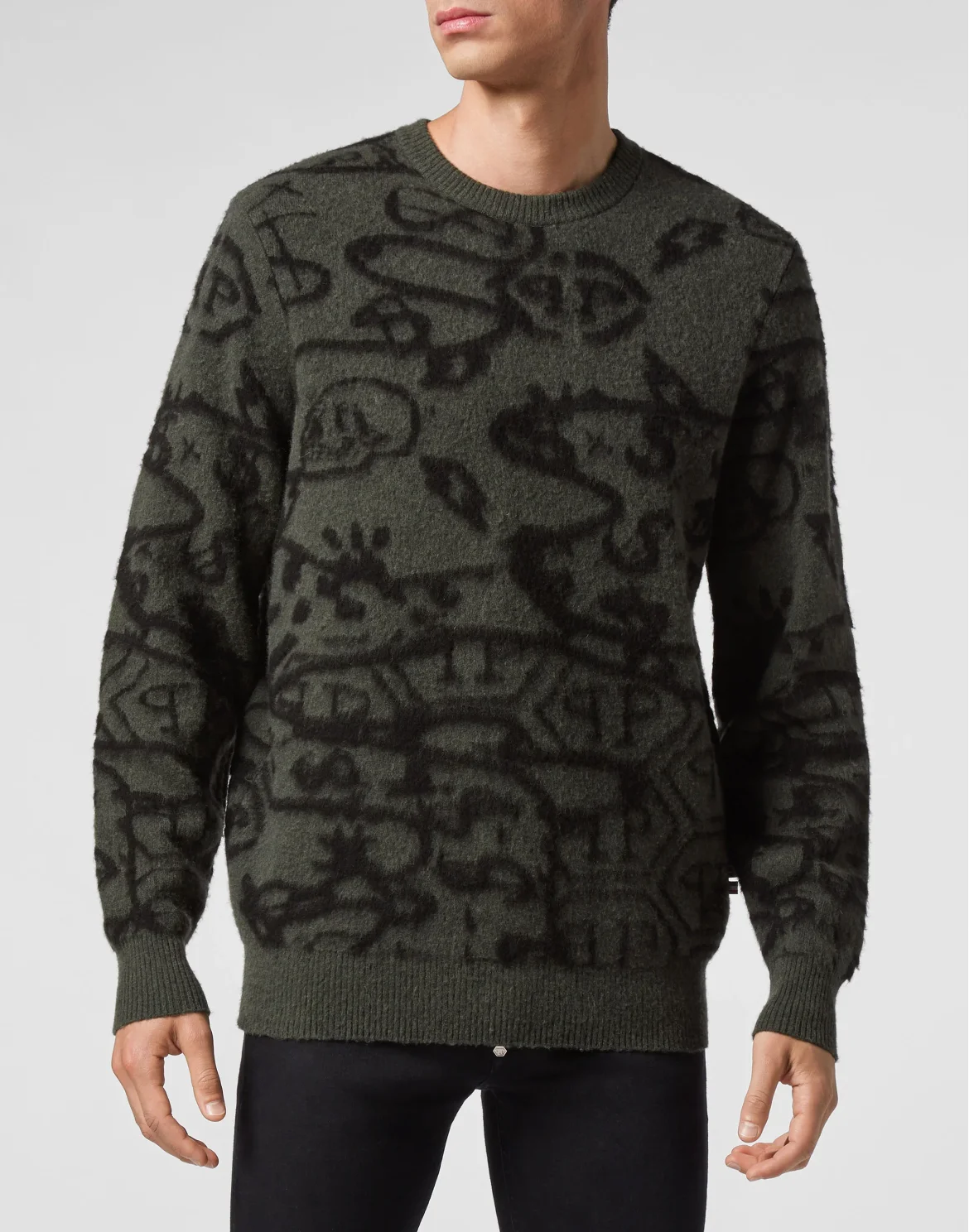 Merino wool Pullover Round Neck LS Jacquard All Over Hexagon, цвет: Камуфляж