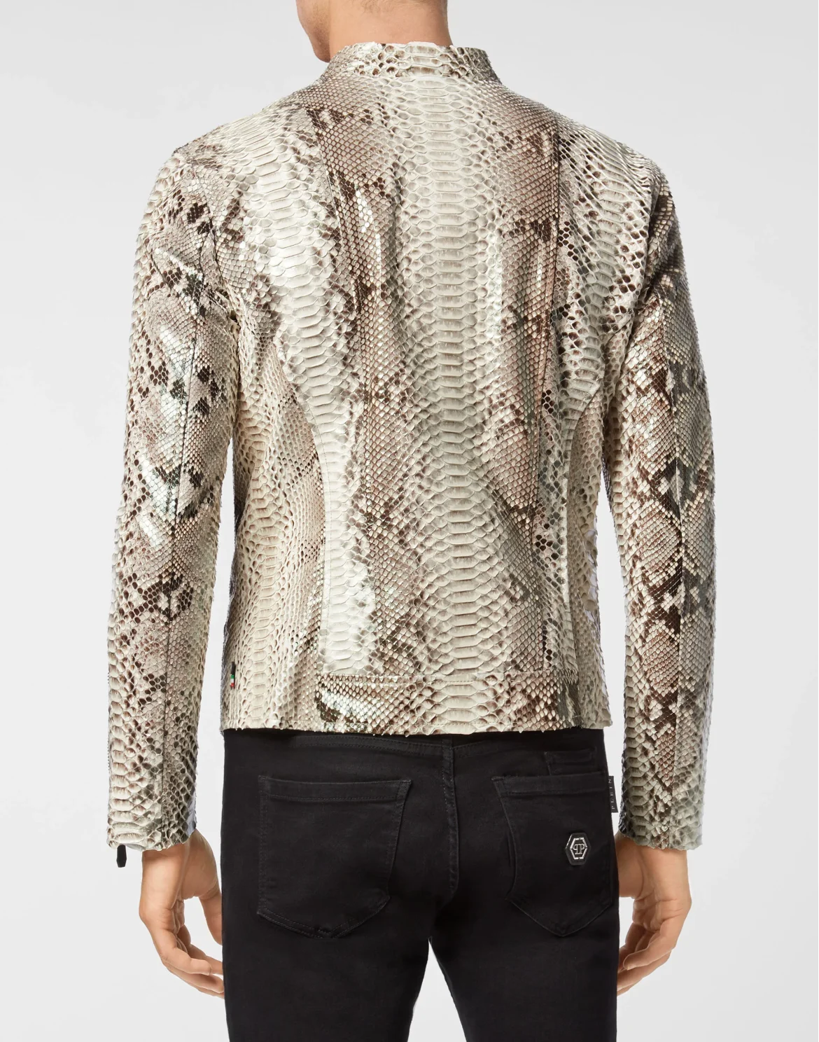 Python Leather Moto Jacket Luxury, цвет: Бежевый