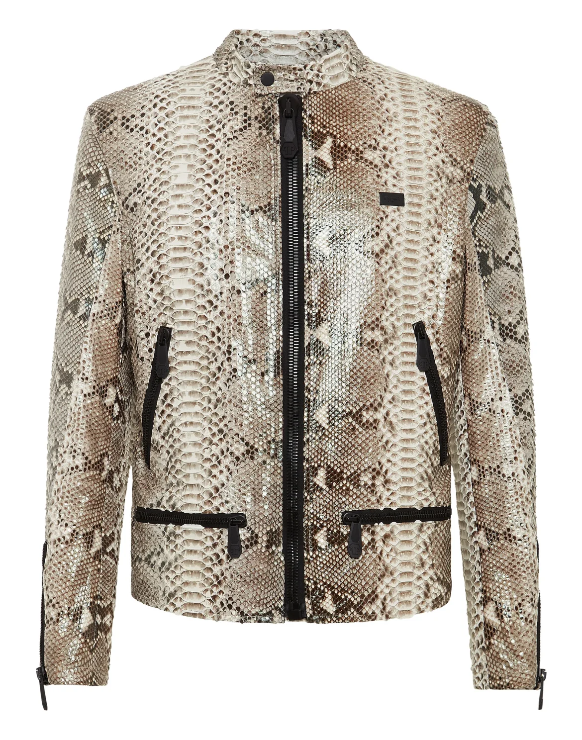 Python Leather Moto Jacket Luxury, цвет: Бежевый