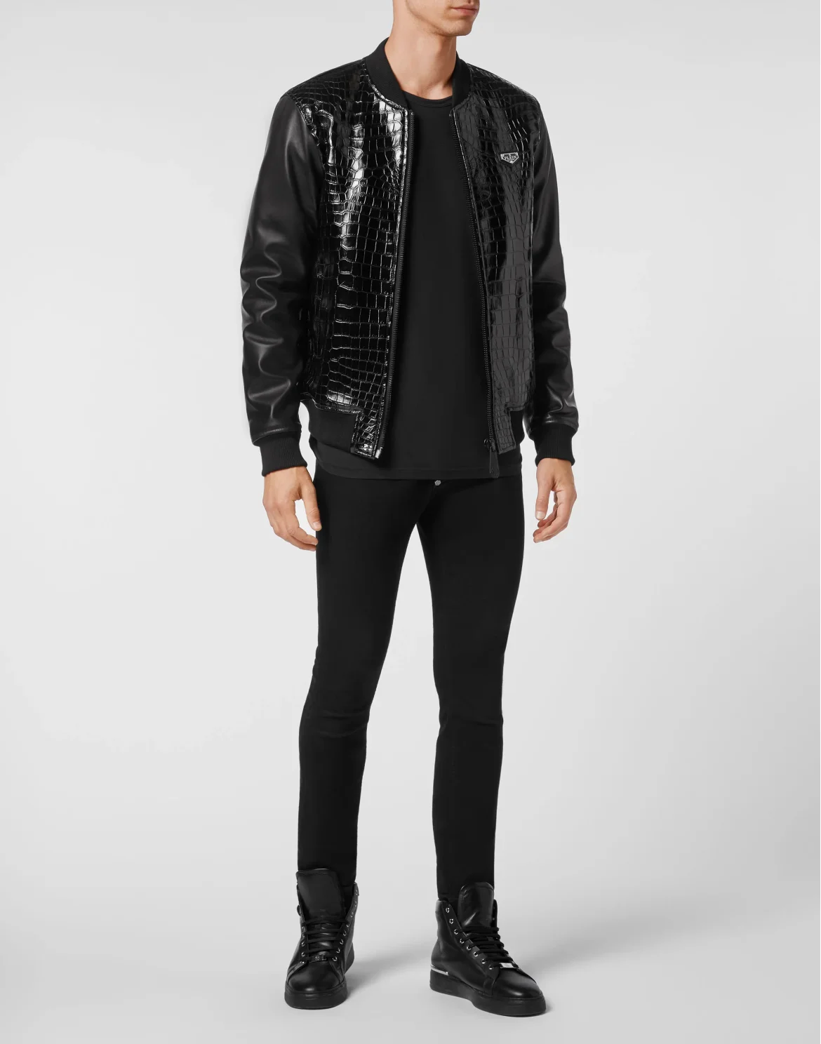 Crocodile Leather Bomber Luxury, цвет: Черный