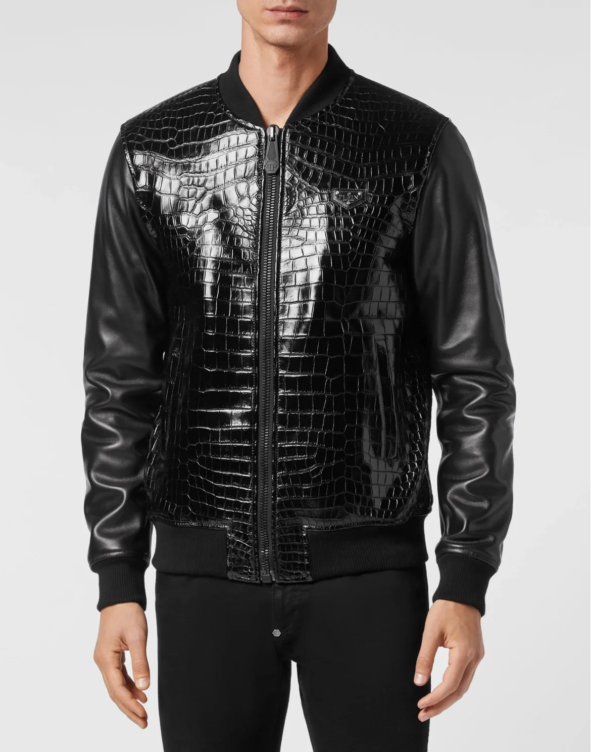 Crocodile Leather Bomber Luxury, цвет: Черный