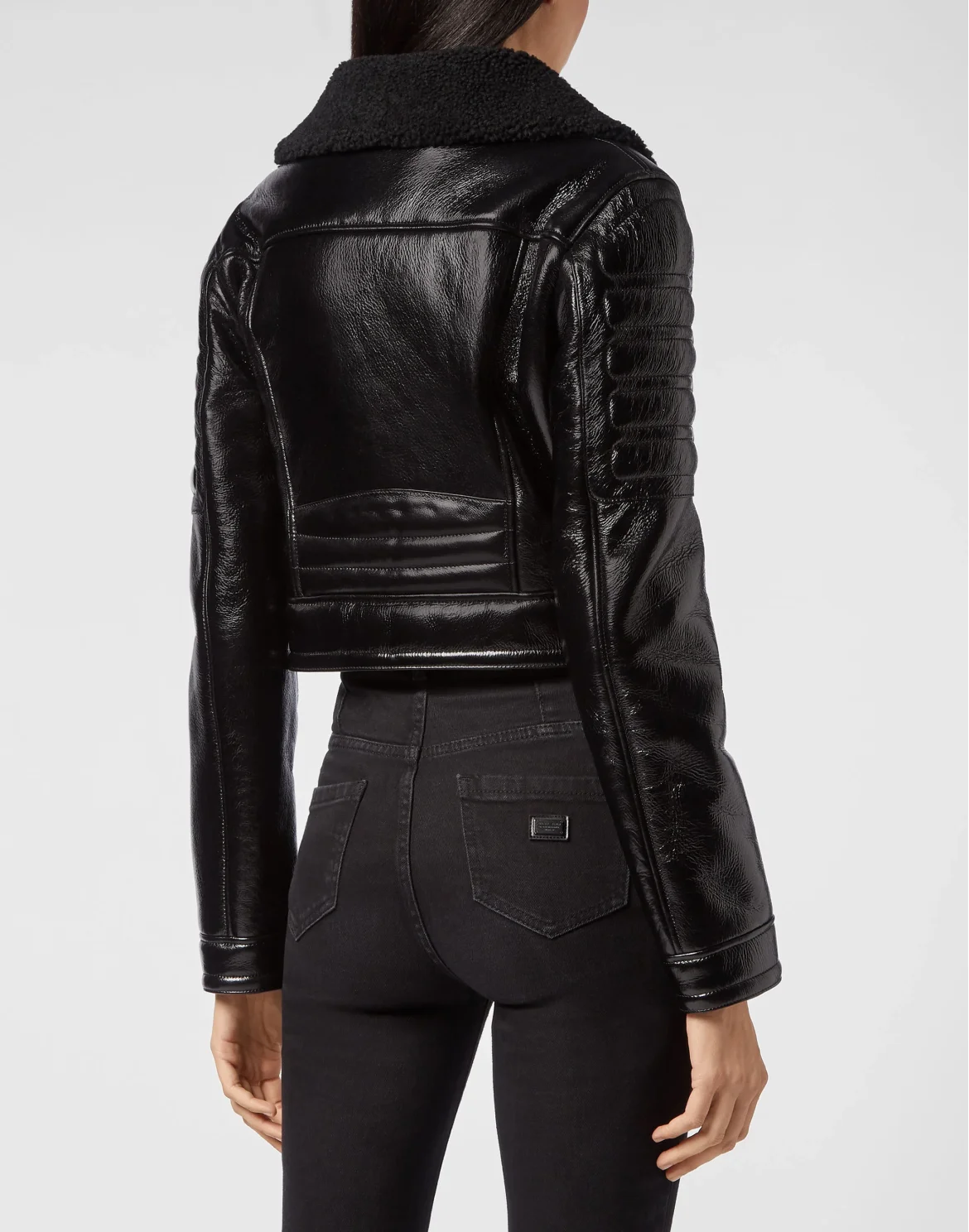 Shiny Leather Biker Iconic Plein, цвет: Черный