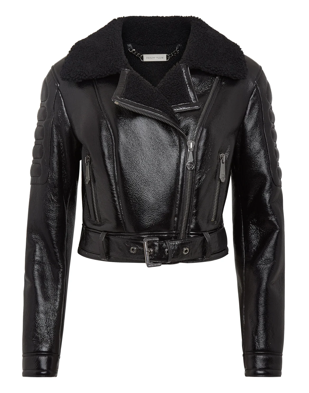 Shiny Leather Biker Iconic Plein, цвет: Черный