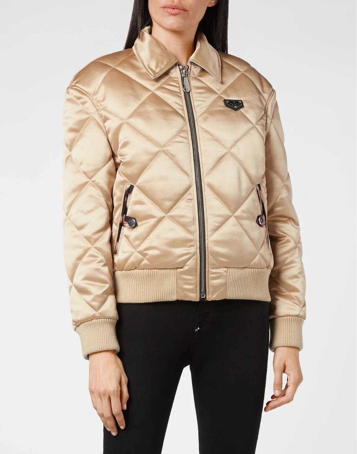 Nylon Quilted Bomber Iconic Plein, цвет: Бежевый