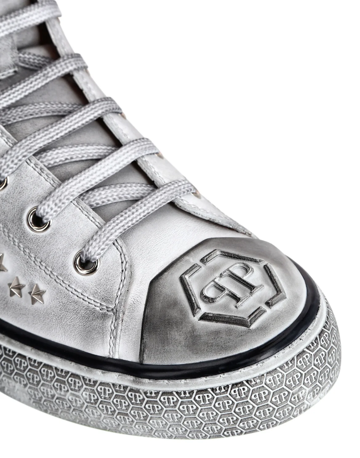 Leather Hi-Top Sneakers Studs stars Megastar, цвет: Белый