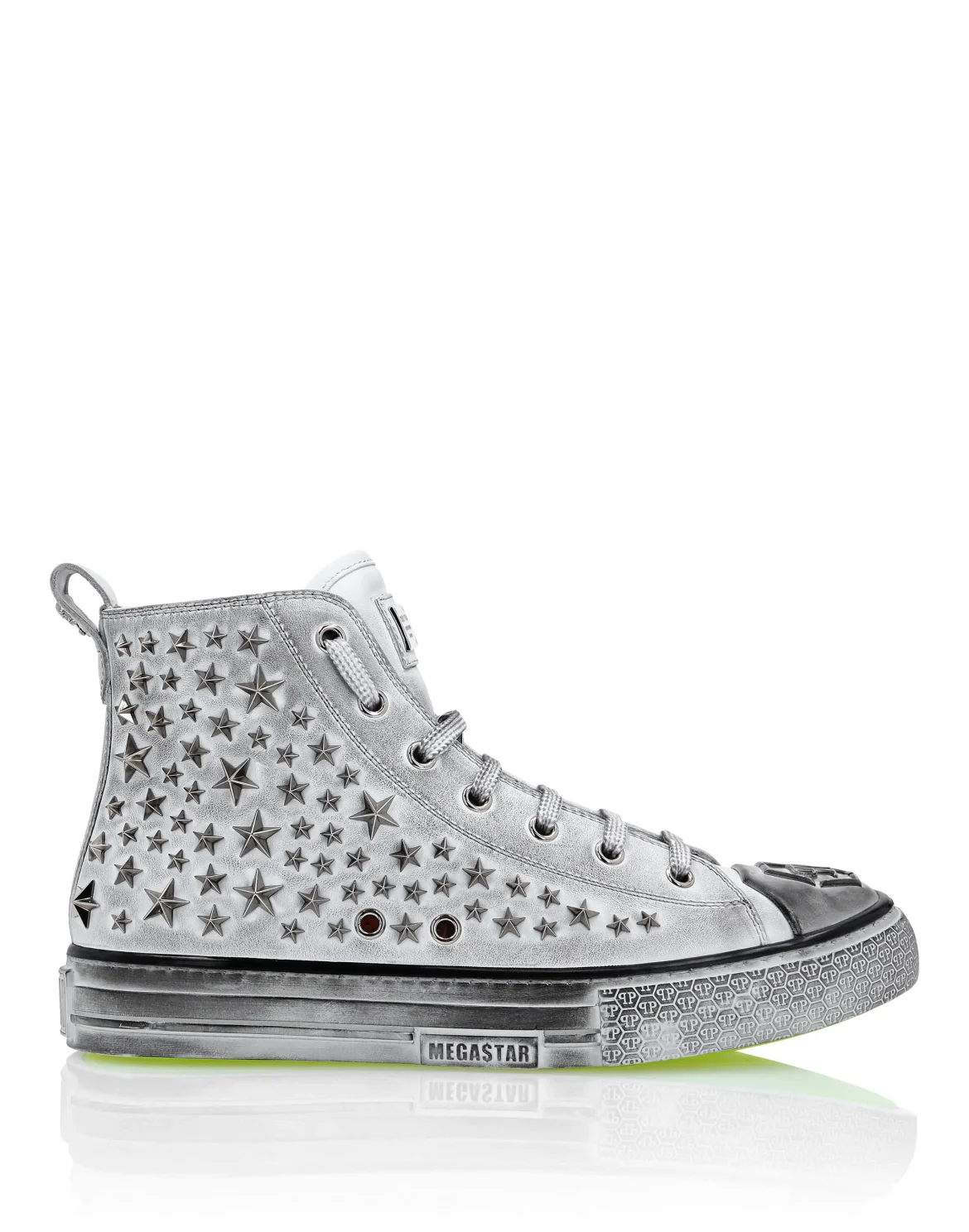 Leather Hi-Top Sneakers Studs stars Megastar, цвет: Белый