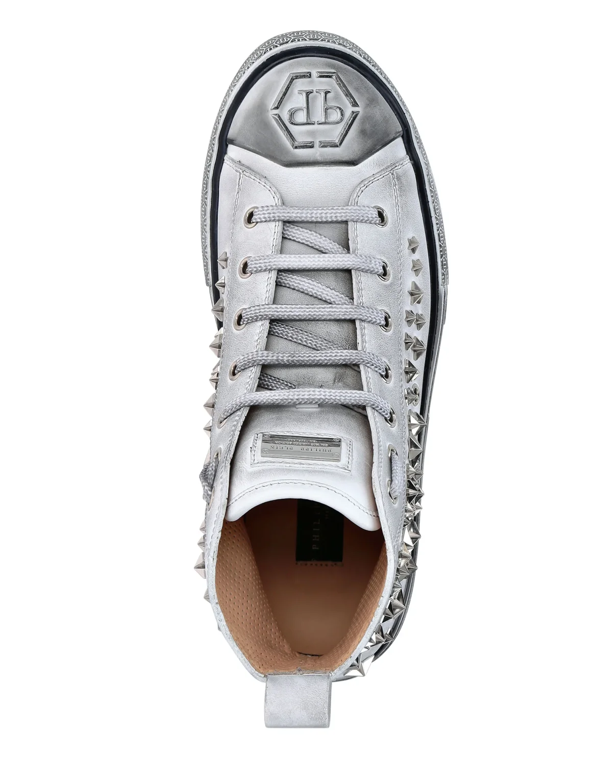 Leather Hi-Top Sneakers Studs stars Megastar, цвет: Белый