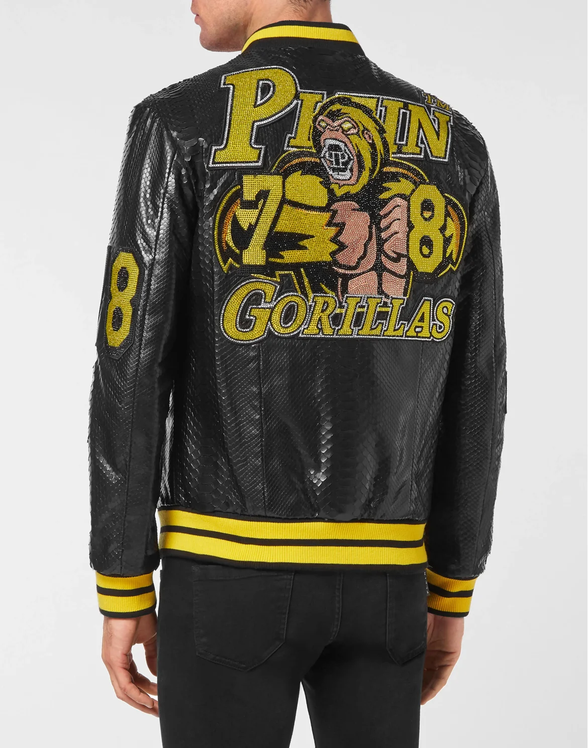 Python Leather College Jacket, цвет: Черный