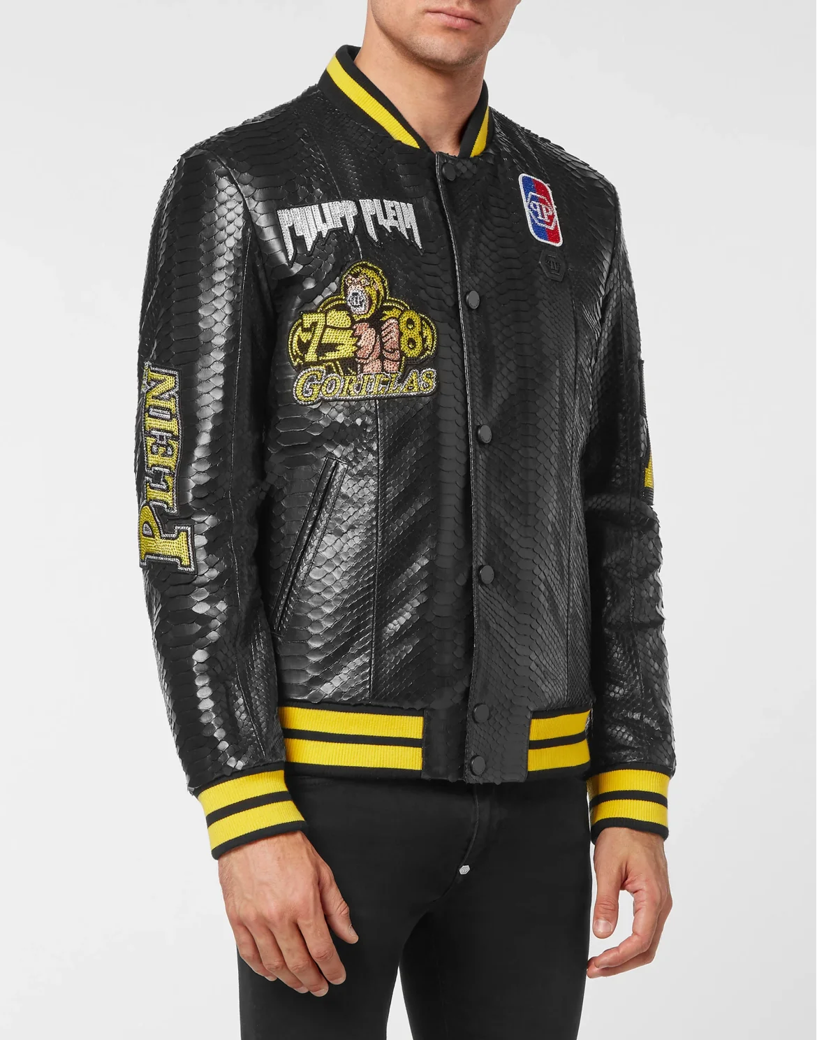 Python Leather College Jacket, цвет: Черный