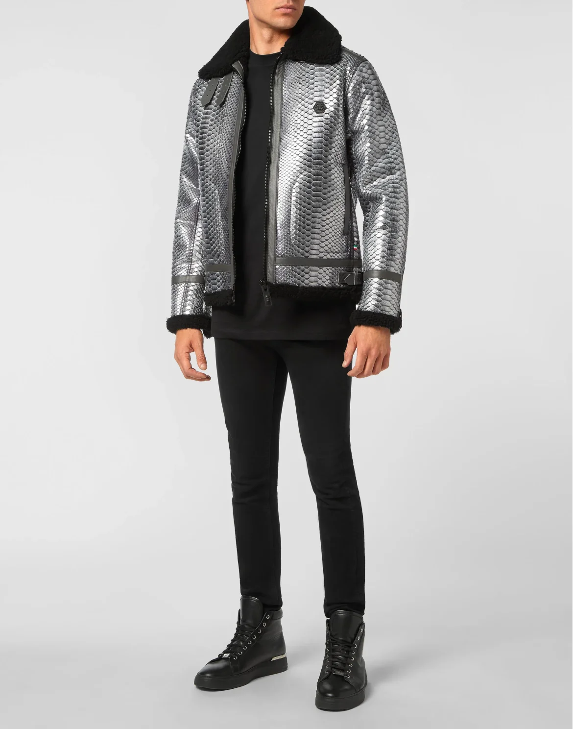 Shearling Python Jacket, цвет: Серебристый