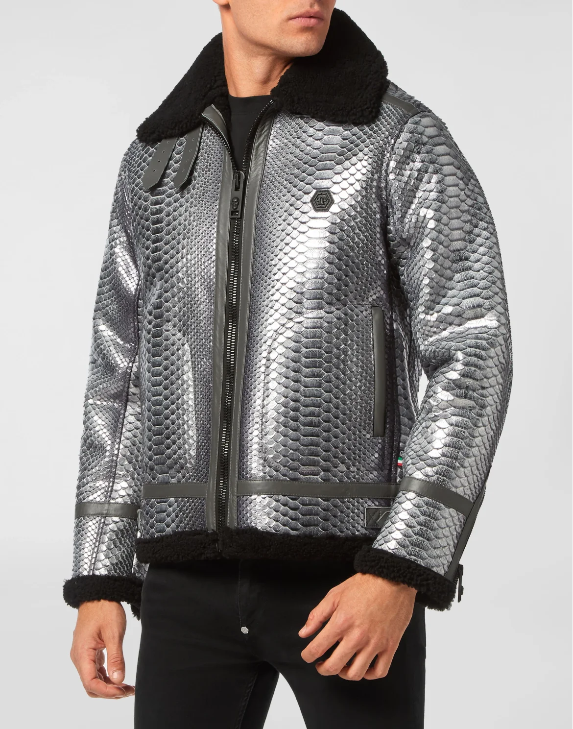 Shearling Python Jacket, цвет: Серебристый