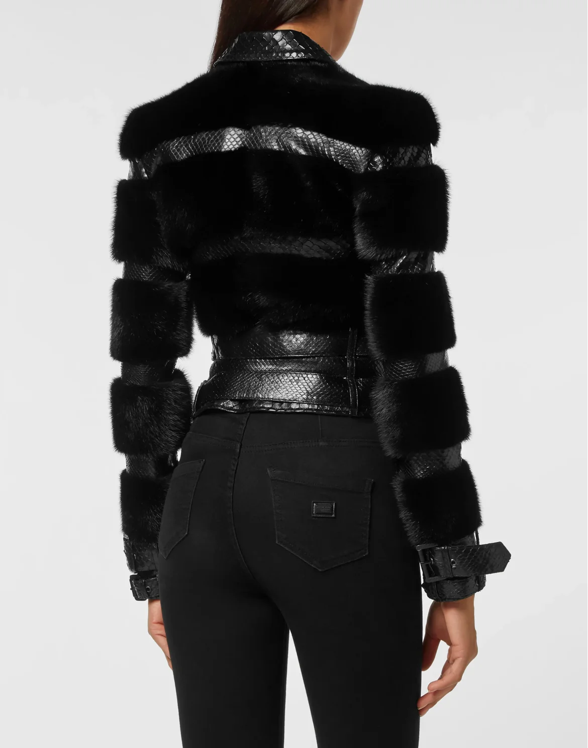 Python Leather Biker Jacket, цвет: Черный