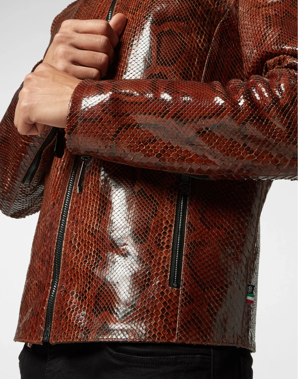 Real Python Leather Jacket, цвет: Коричневый