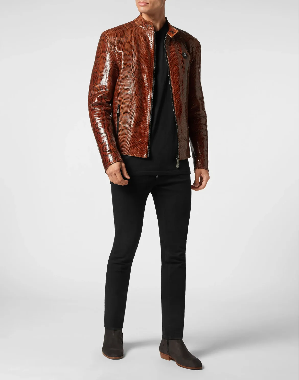Real Python Leather Jacket, цвет: Коричневый