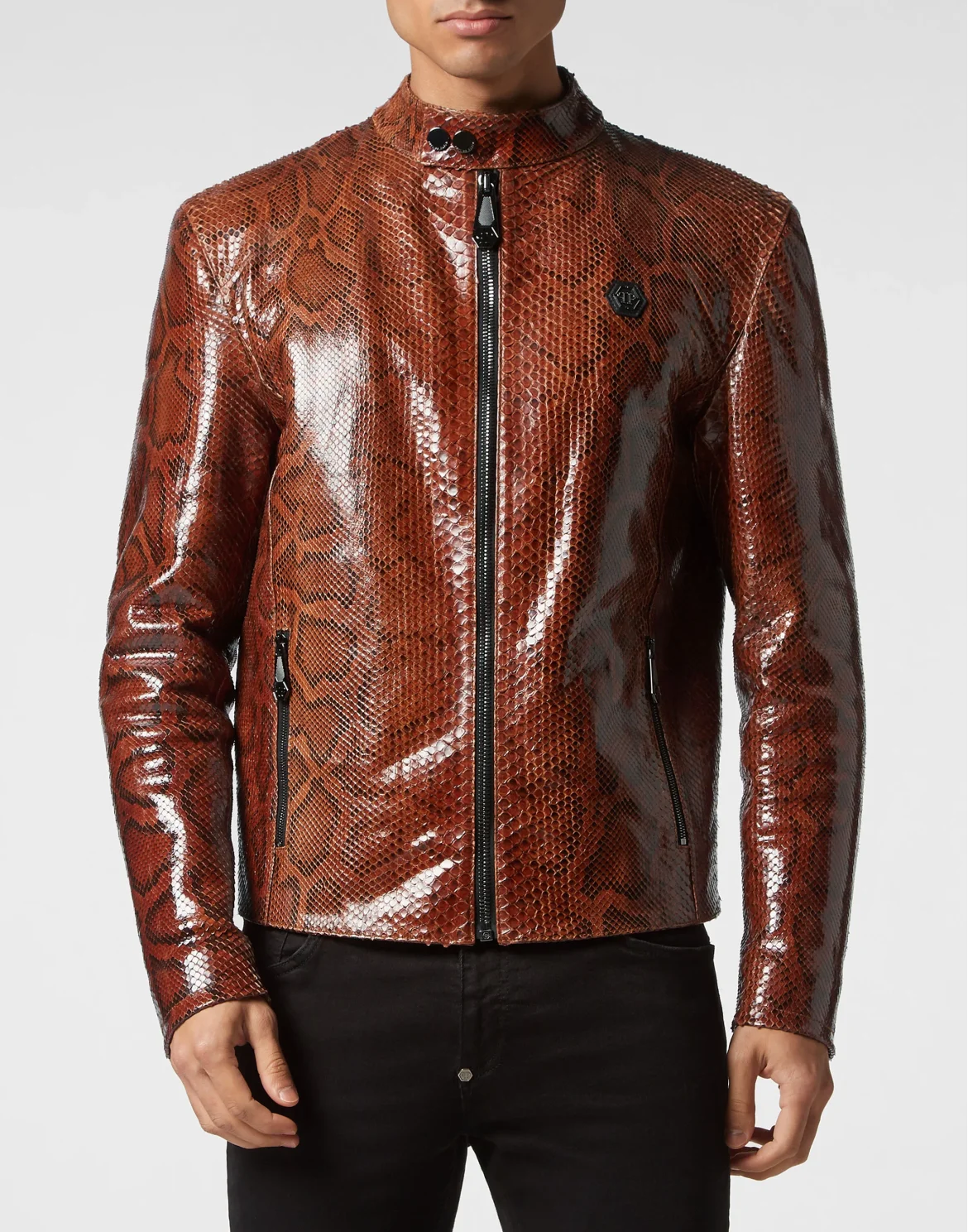 Real Python Leather Jacket, цвет: Коричневый