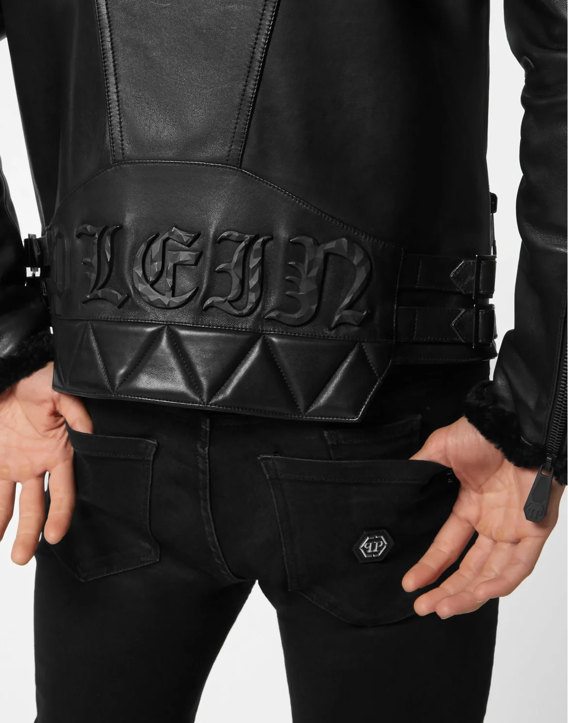 Shearling Leather Biker Gothic Plein, цвет: Черный