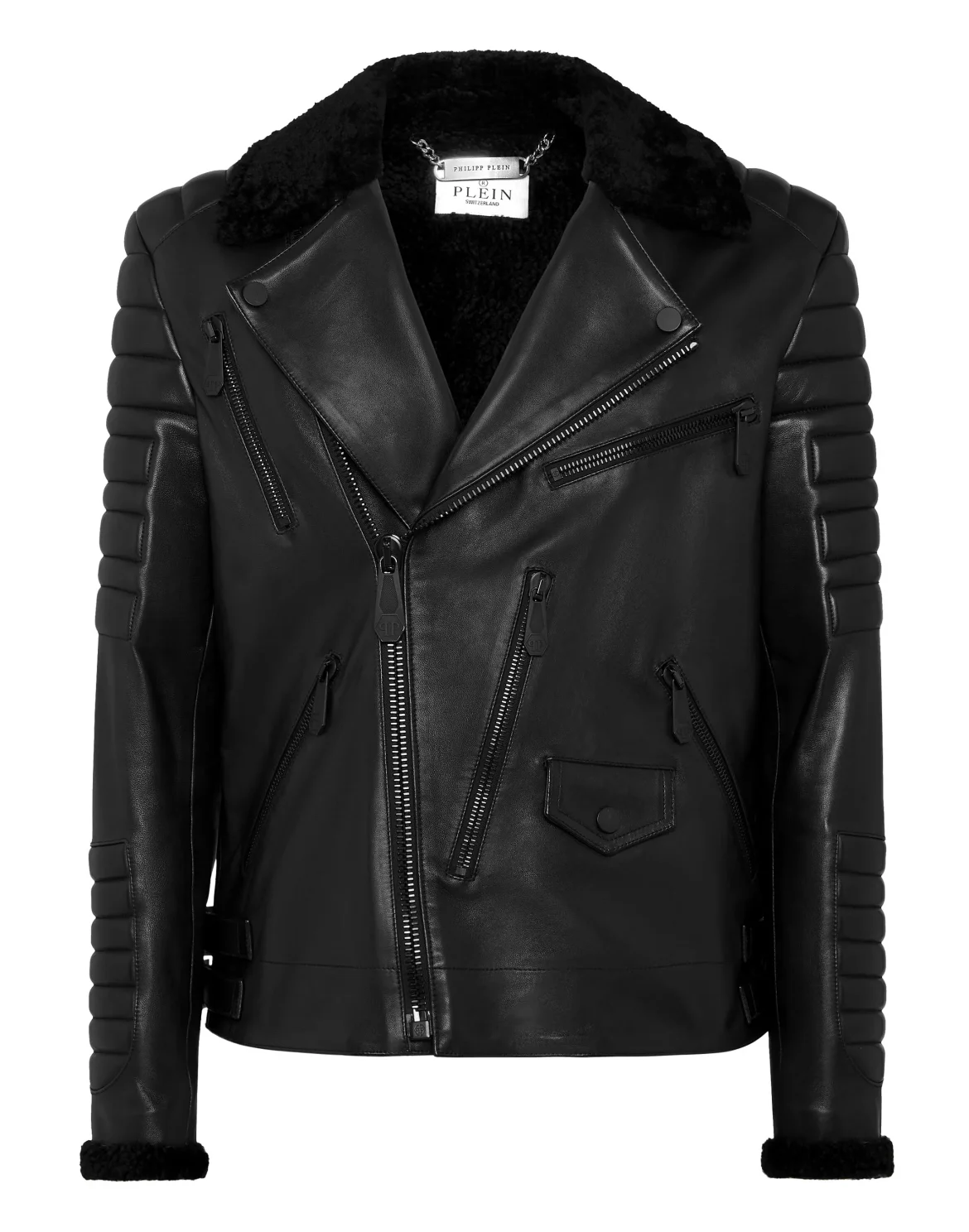 Shearling Leather Biker Gothic Plein, цвет: Черный