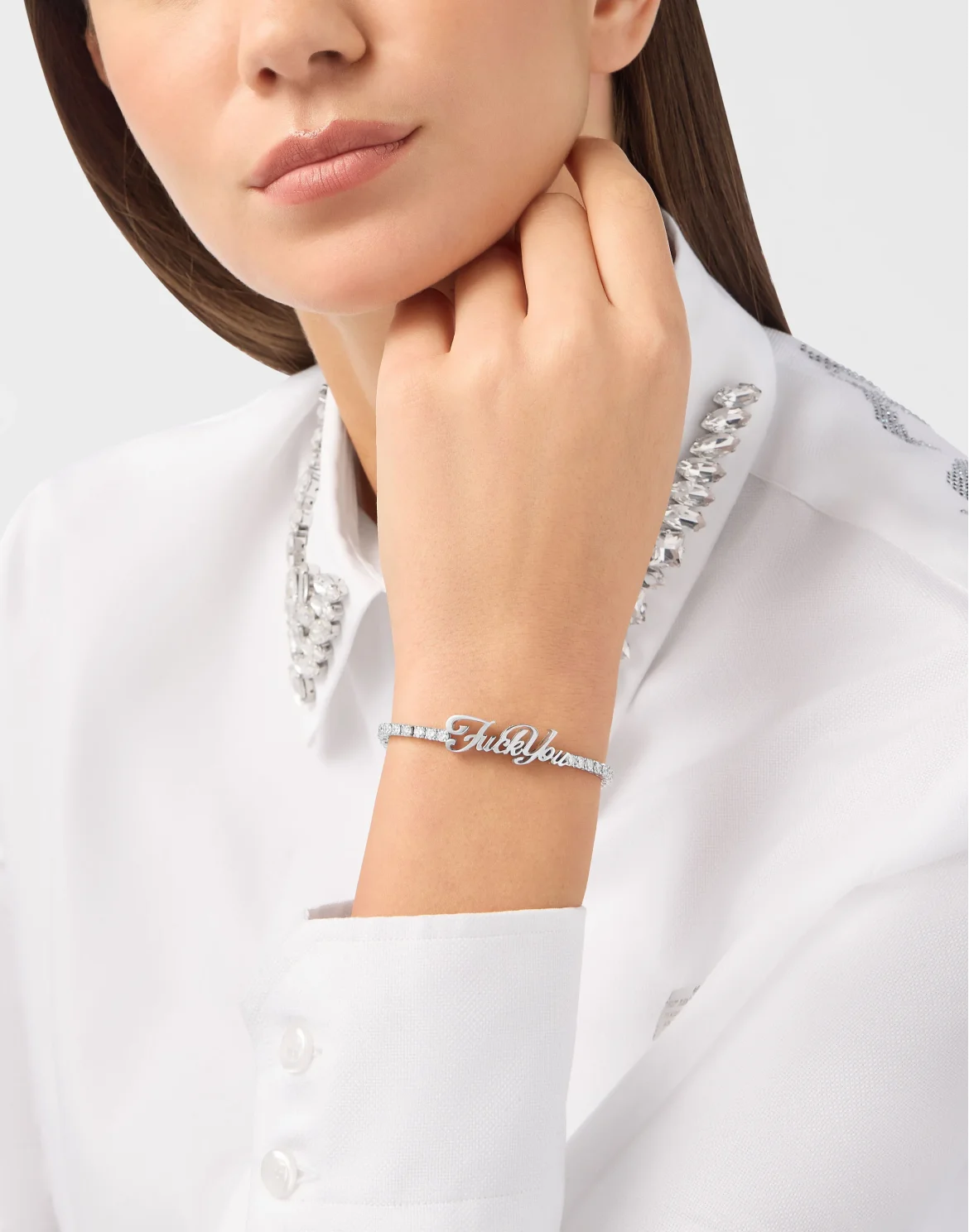Bracelet FUCK YOU White Gold and Diamonds 17 cm, цвет: Золотой