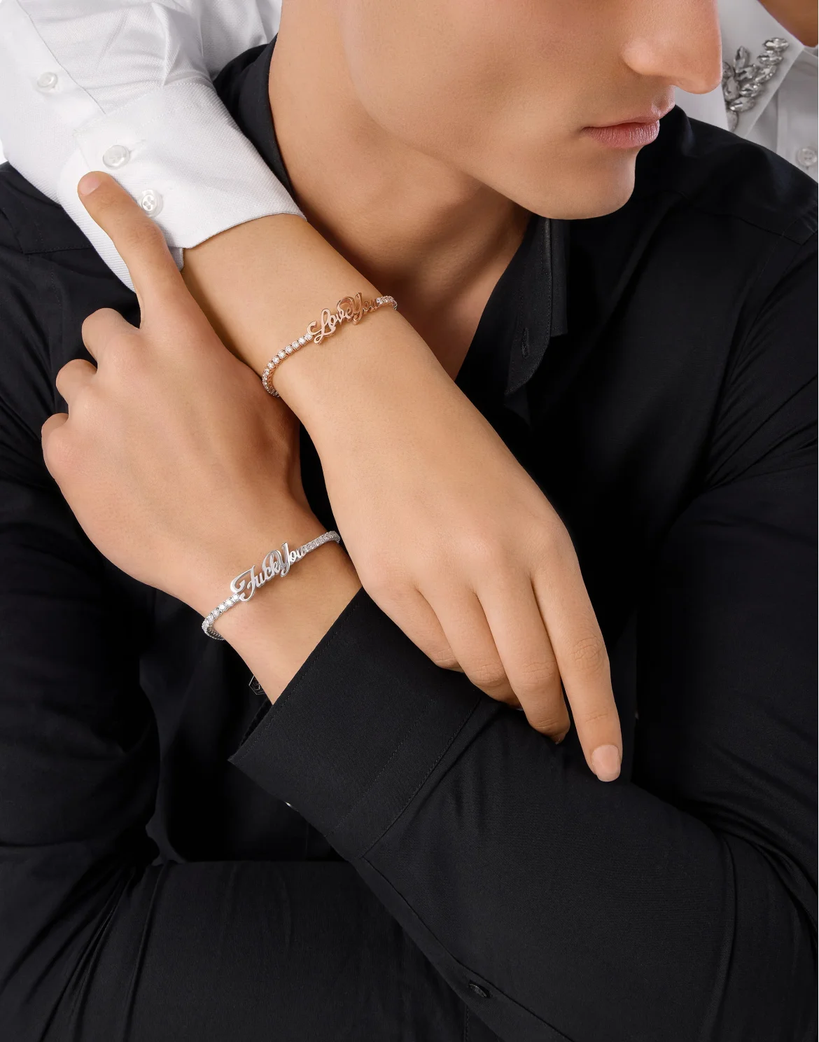 Bracelet FUCK YOU White Gold and Diamonds 19 cm, цвет: Золотой