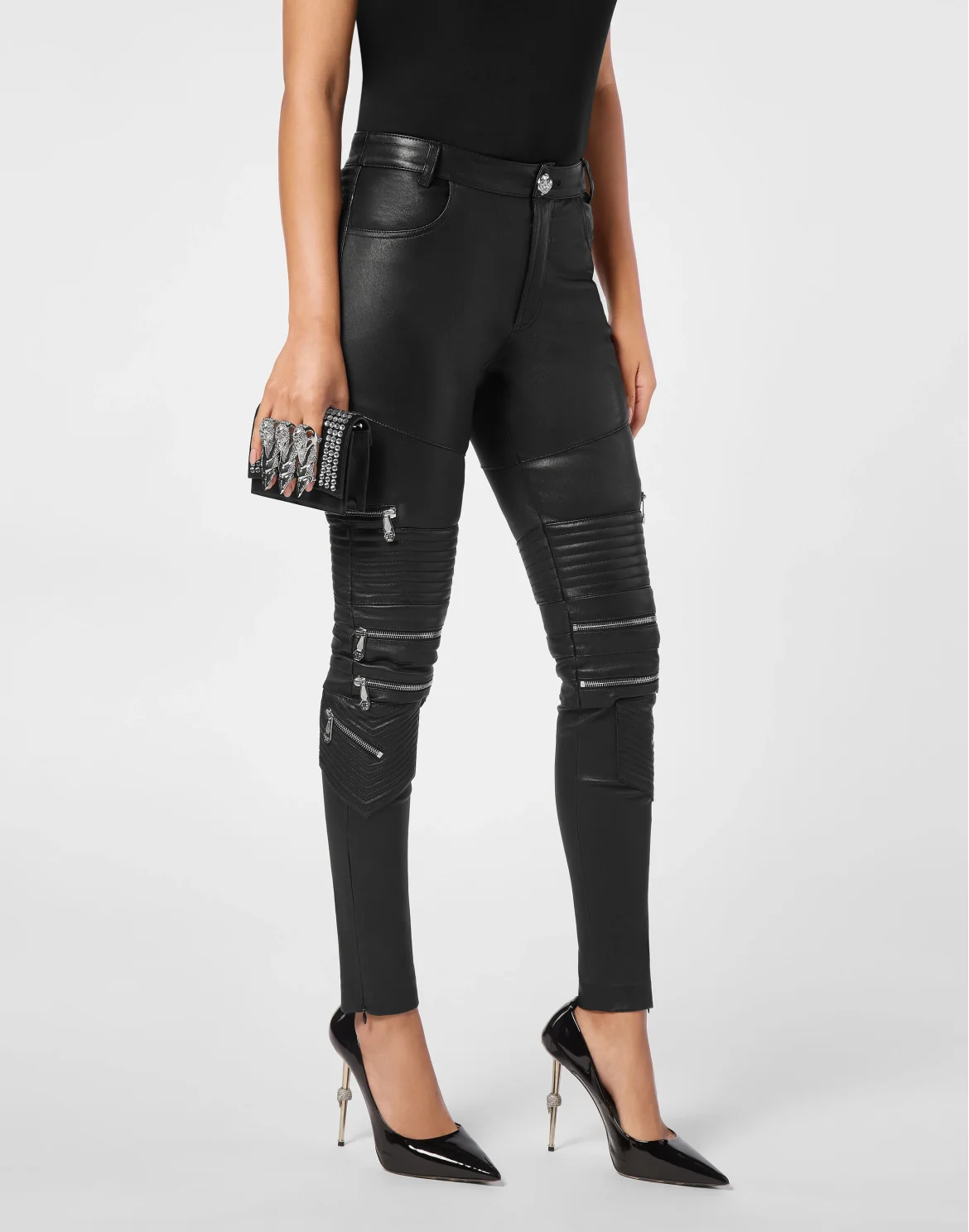 Suede Strass Leather Shoulder Bag Skull, цвет: Прозрачный