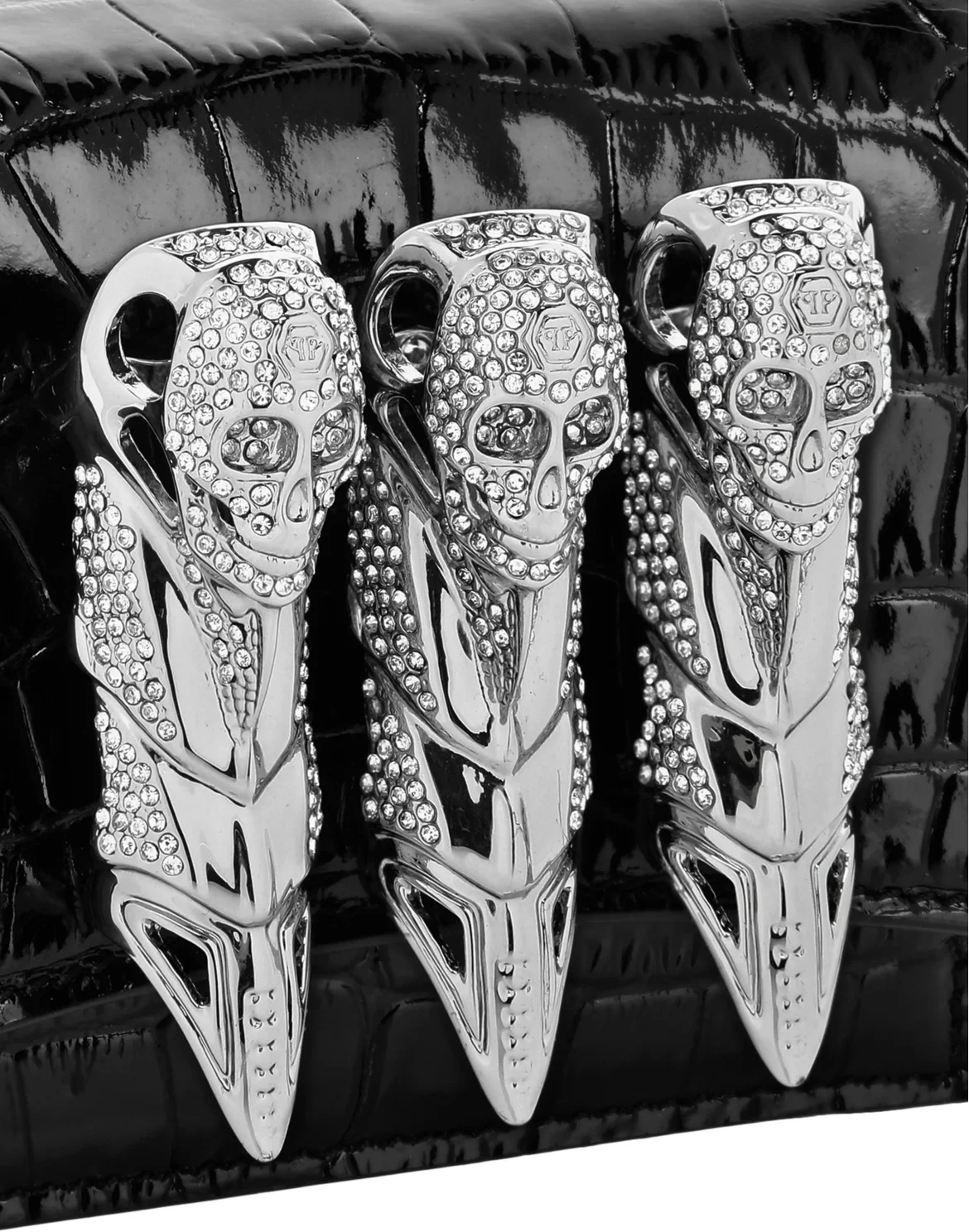 Croco Printed Leather Mini Bag Skull Strass, цвет: Черный