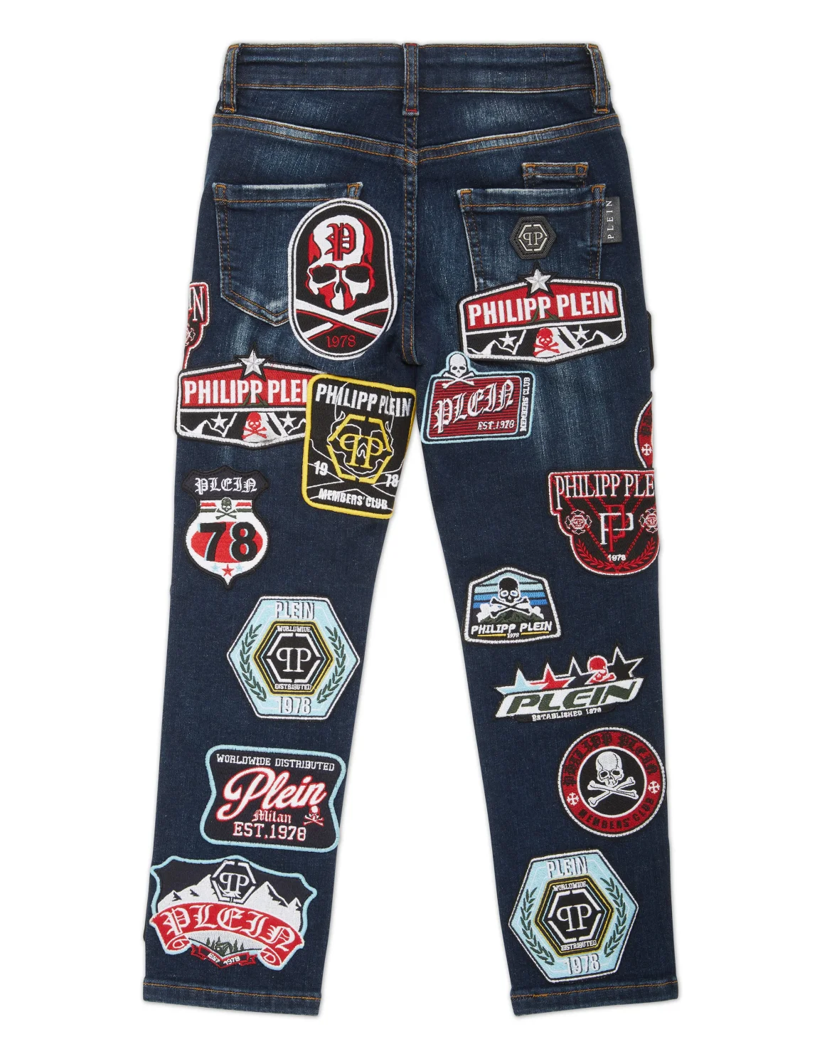Denim Super Straight Cut Fit Trousers Viintage Effect Patches, цвет: Синий