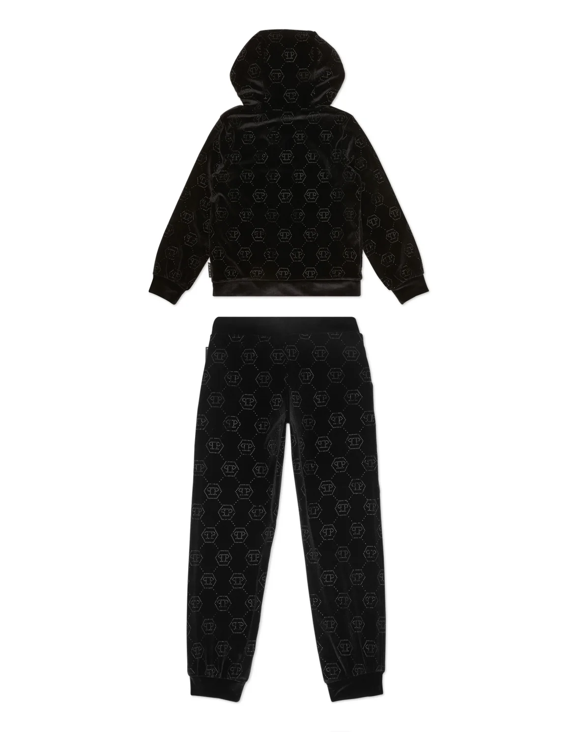 Chenille Jogging Set Hoodie/Trousers Strass Monogram, цвет: Черный