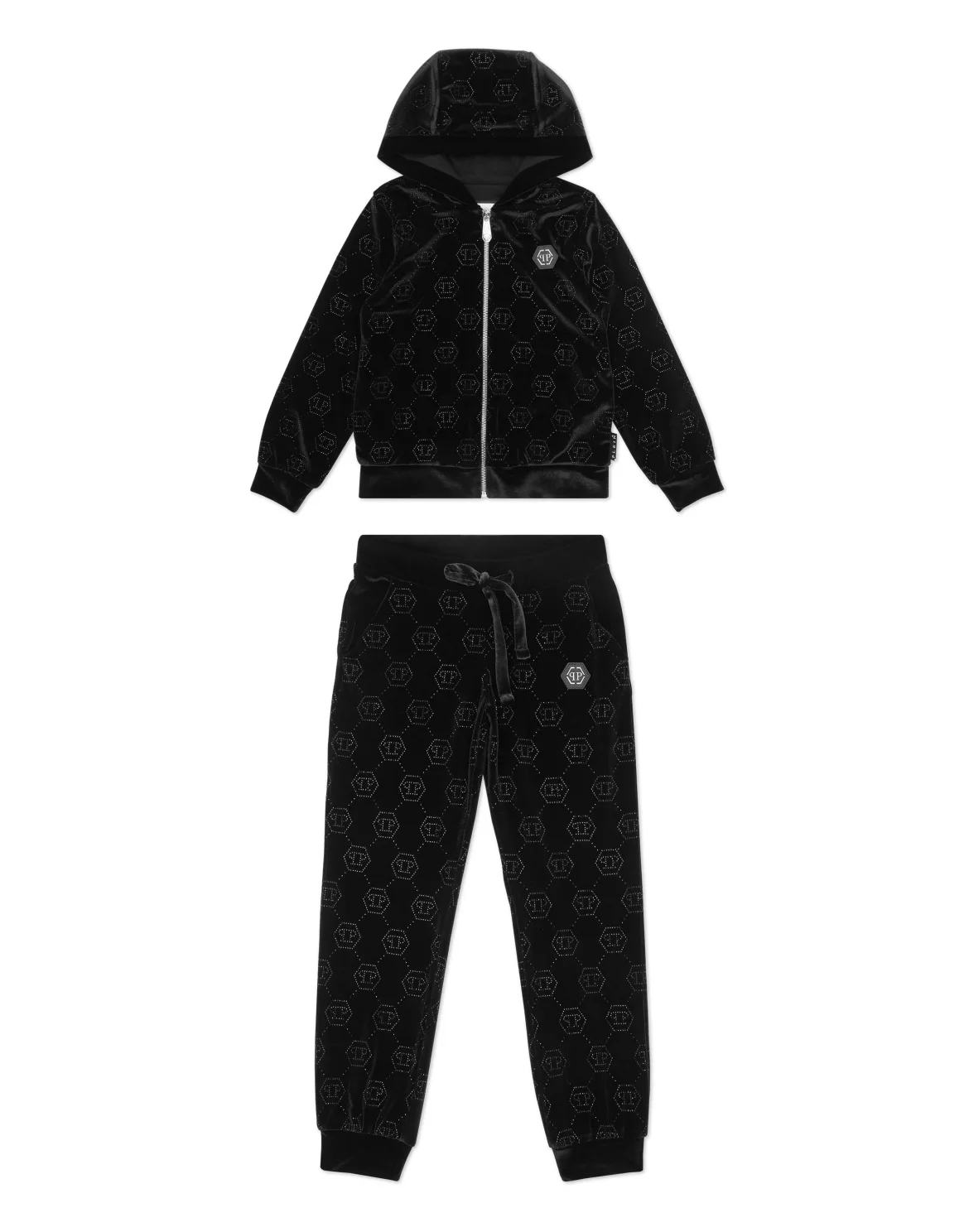 Chenille Jogging Set Hoodie/Trousers Strass Monogram, цвет: Черный