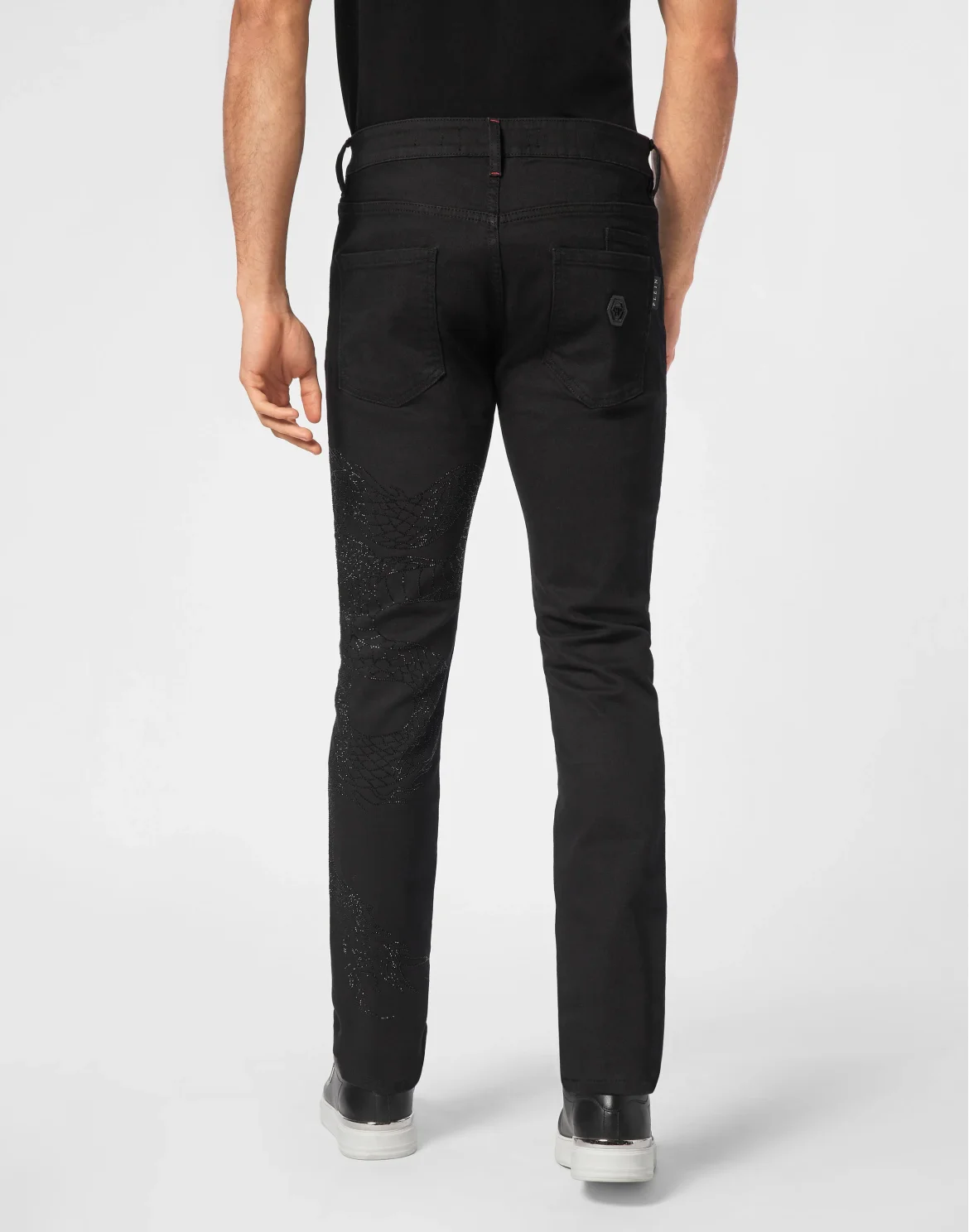 Denim Trousers Super Straight Cut Dragon Strass, цвет: Черный