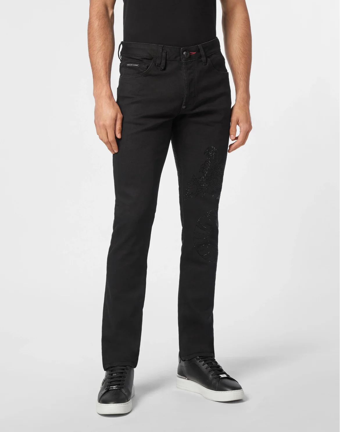 Denim Trousers Super Straight Cut Dragon Strass, цвет: Черный