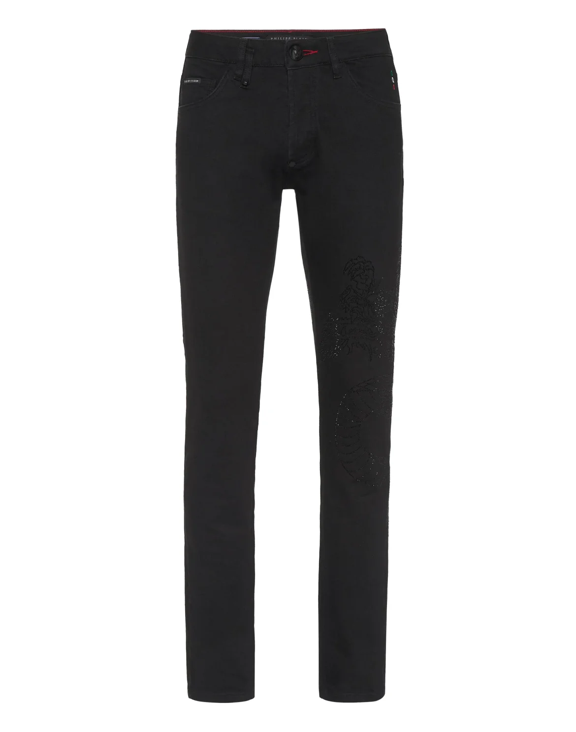 Denim Trousers Super Straight Cut Dragon Strass, цвет: Черный