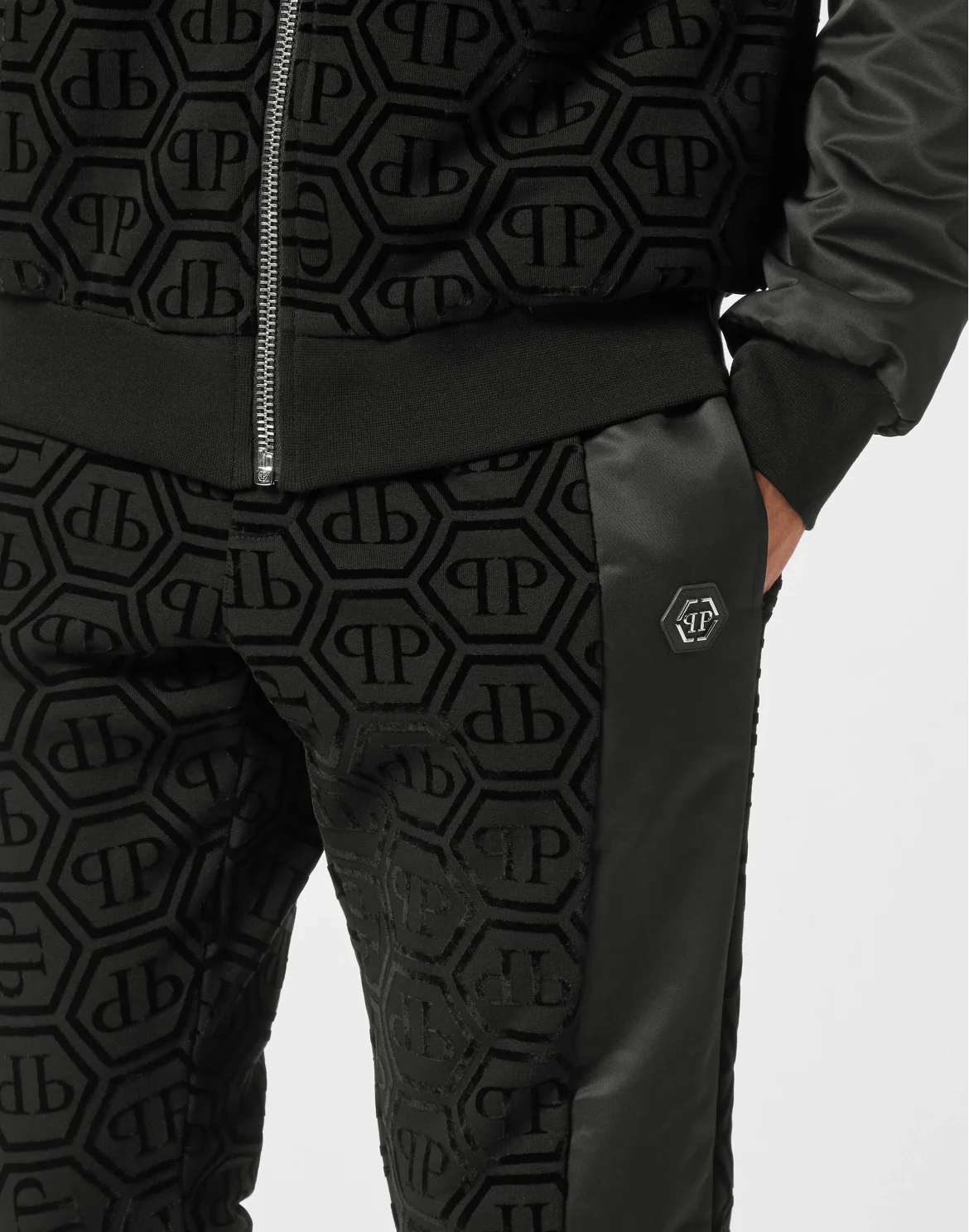 Jogging Set Top/Trousers With Nylon Inserts Monogram, цвет: Черный