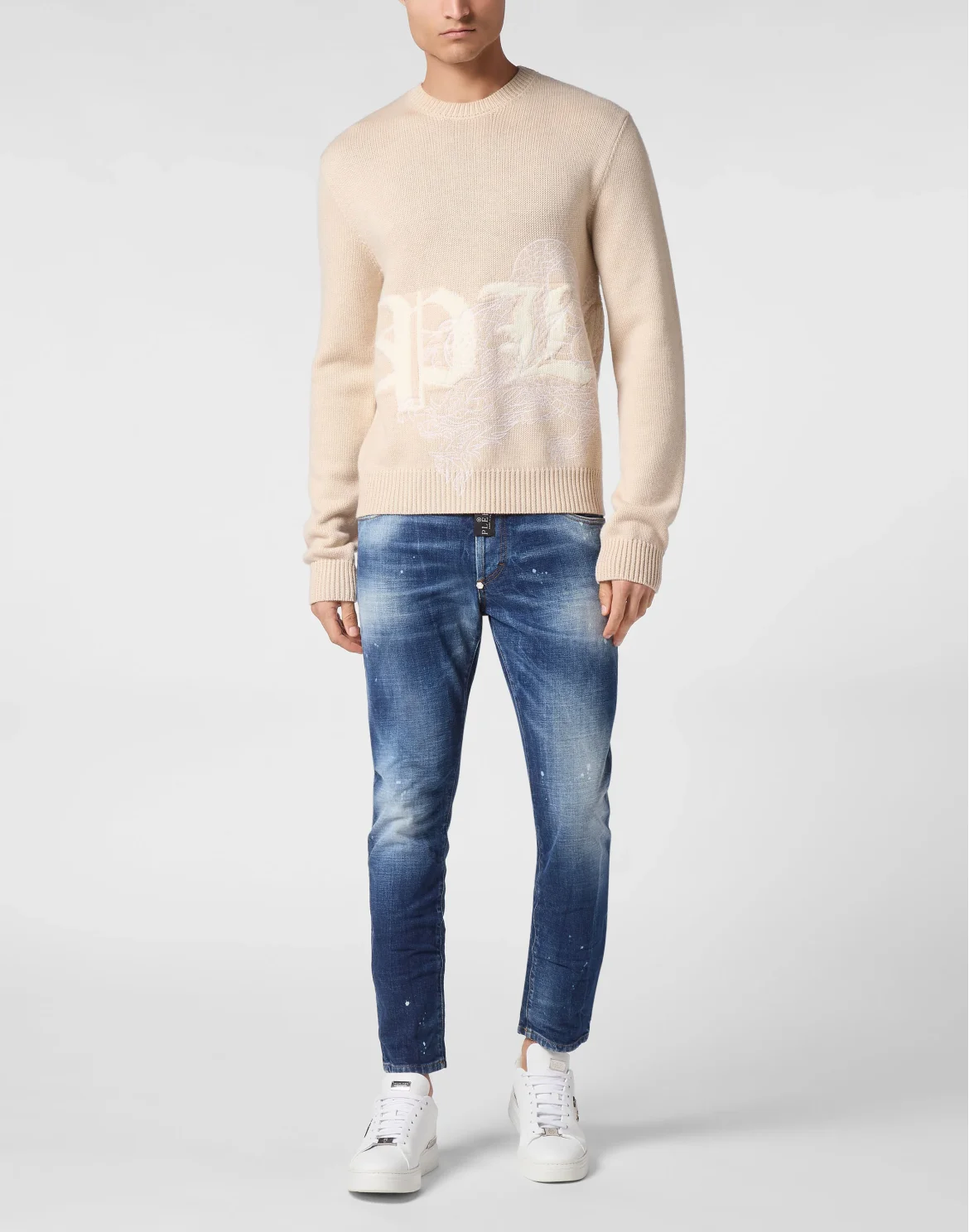 Pullover Round Neck Long-Sleeve Dragon, цвет: Белый