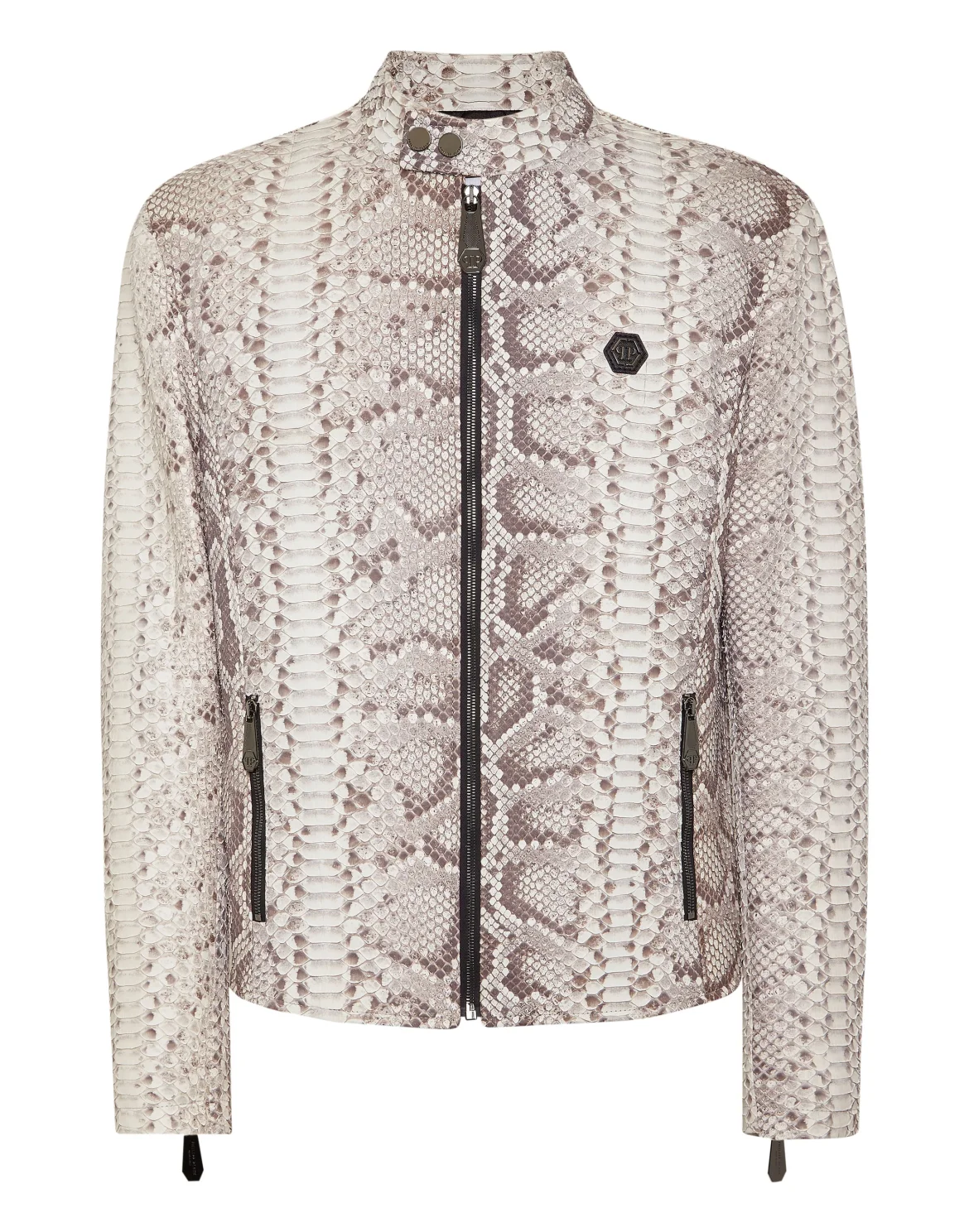 Python Leather Moto Jacket, цвет: Бежевый