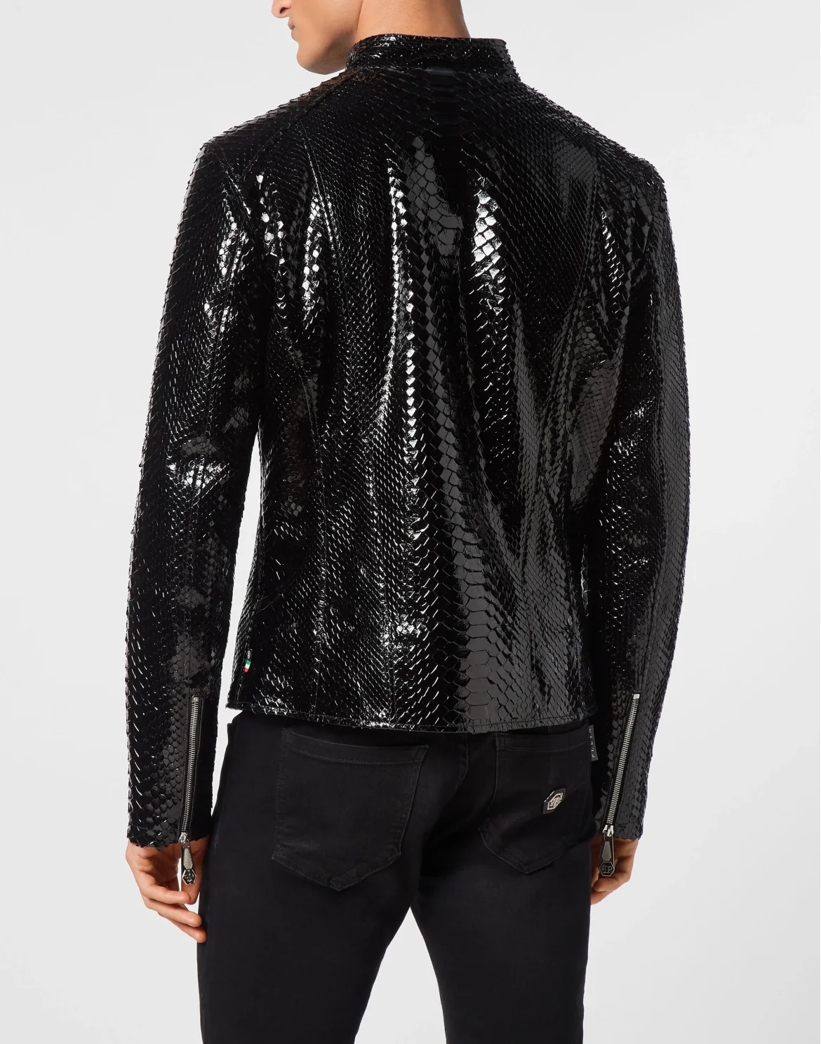 Python Zipped Leather Moto Jacket, цвет: Черный