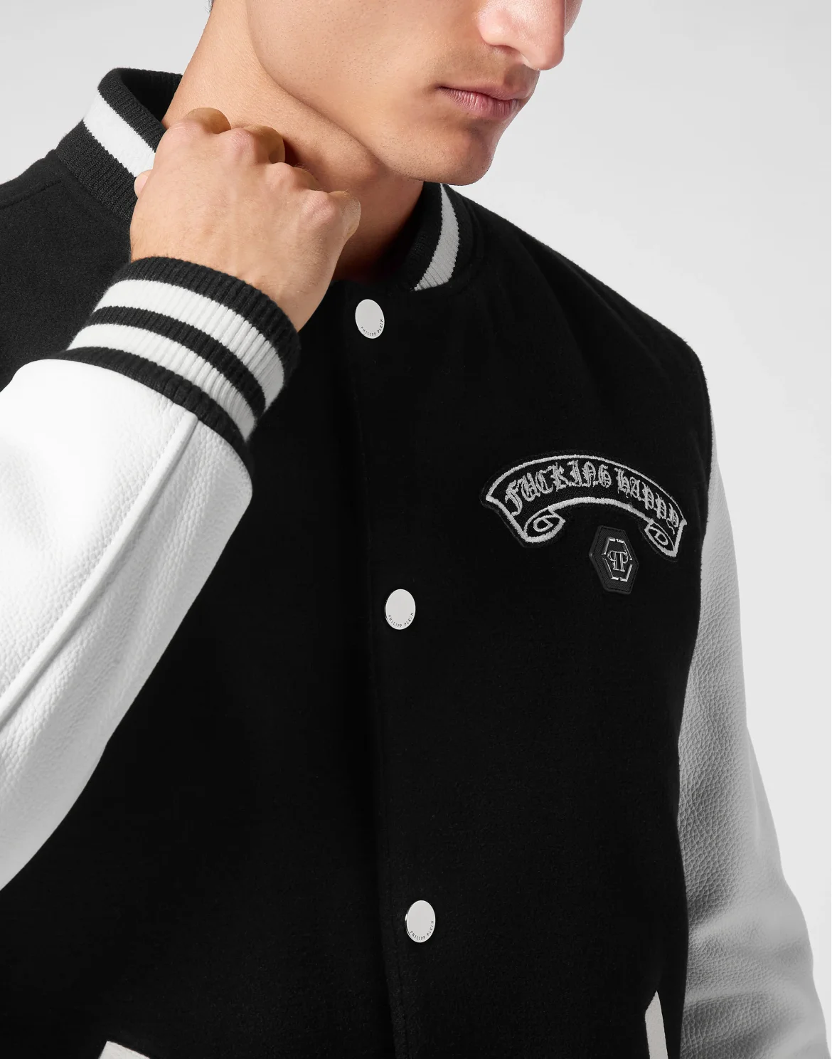 Wool College Bomber With Leather Sleeves Gothic Plein, цвет: Черный