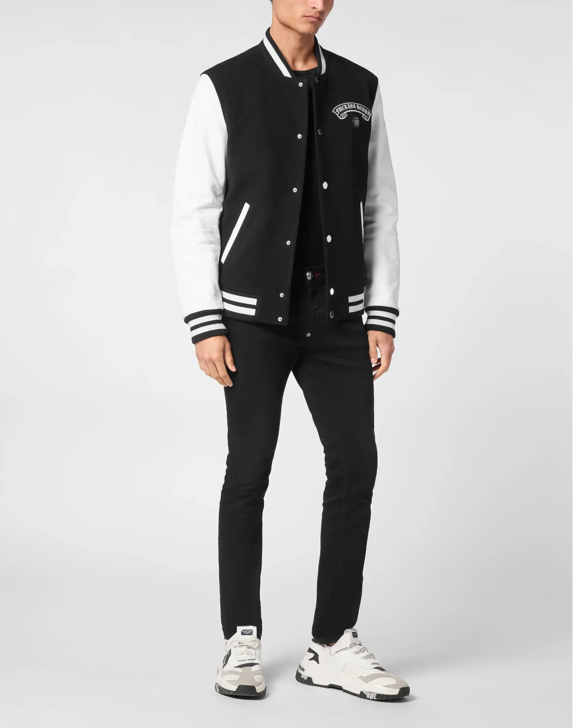 Wool College Bomber With Leather Sleeves Gothic Plein, цвет: Черный
