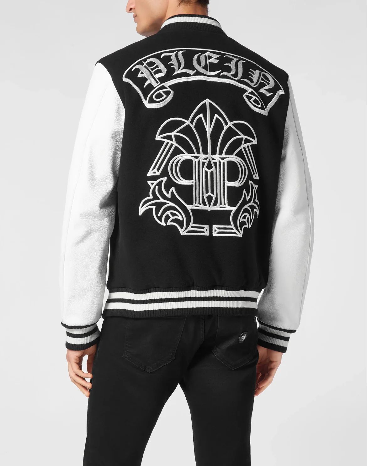 Wool College Bomber With Leather Sleeves Gothic Plein, цвет: Черный