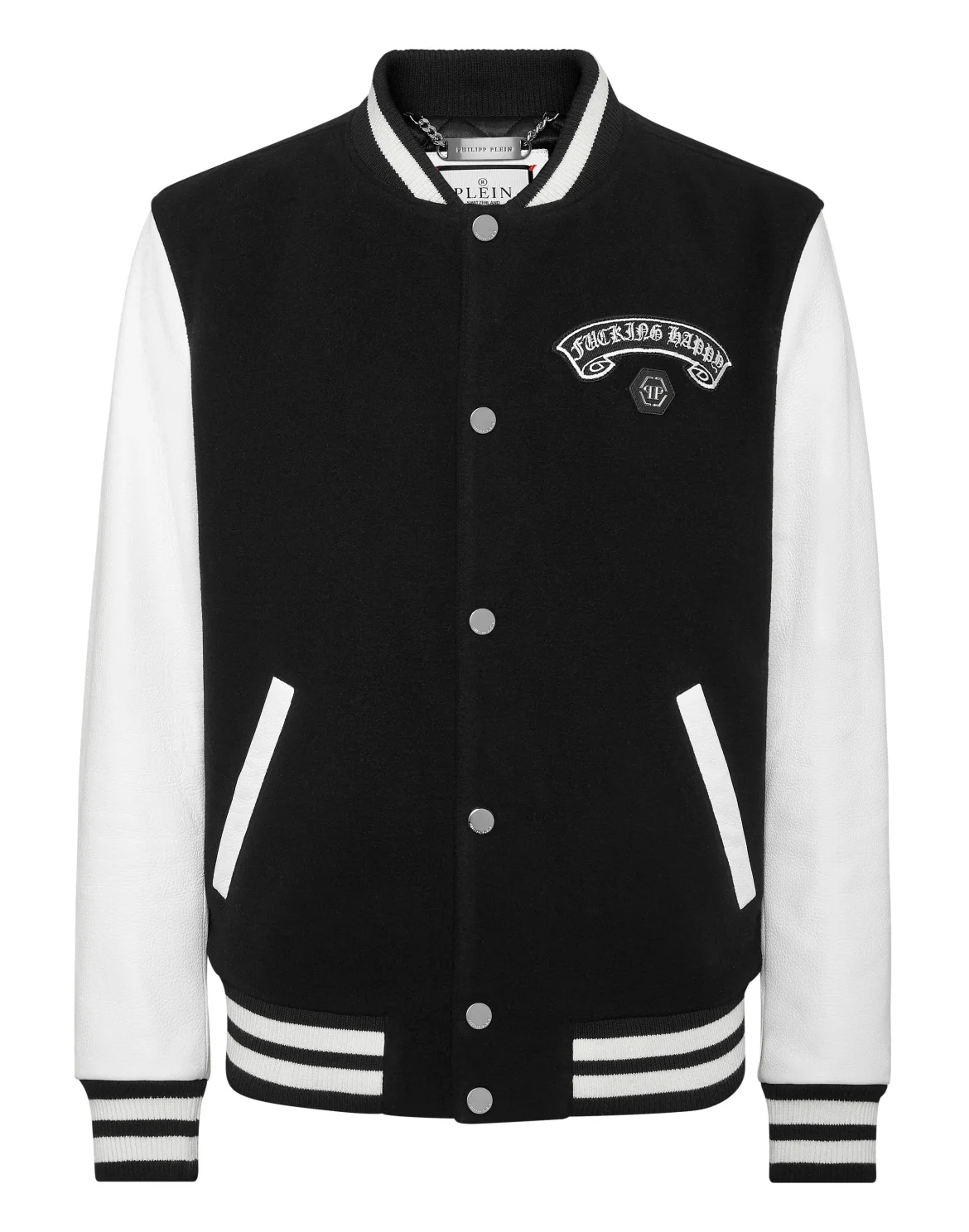 Wool College Bomber With Leather Sleeves Gothic Plein, цвет: Черный