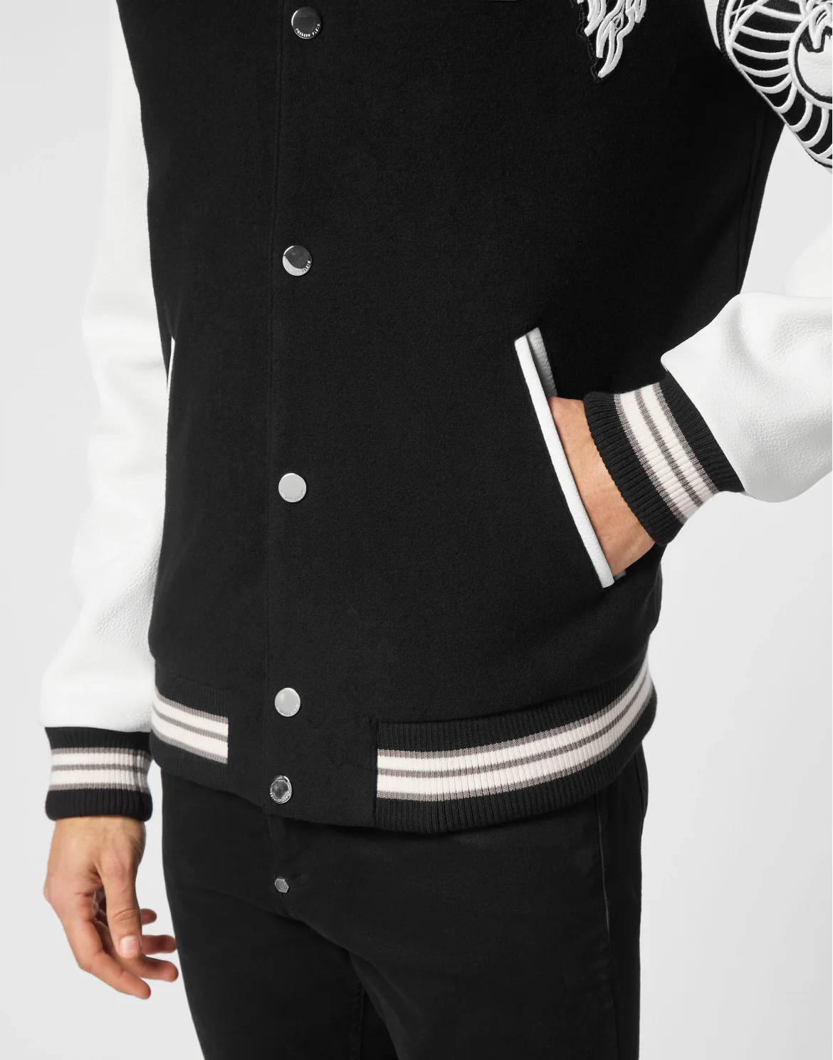 College Bomber With Leather Sleeves Monogram, цвет: Черный