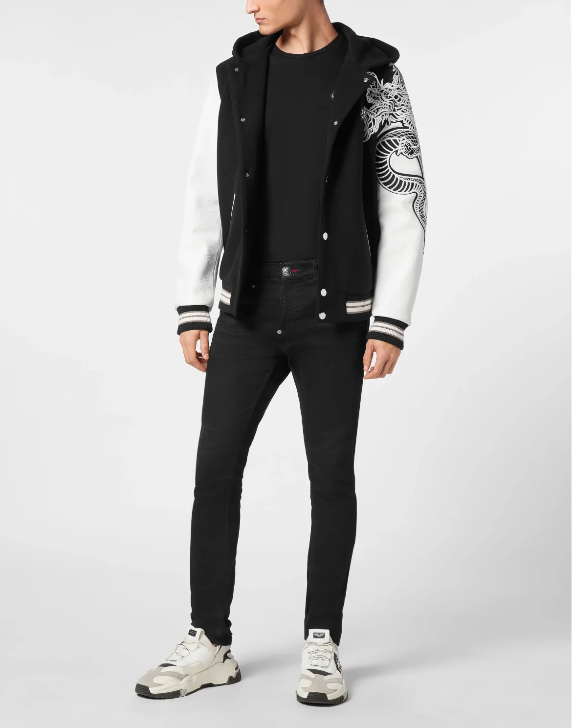 College Bomber With Leather Sleeves Monogram, цвет: Черный