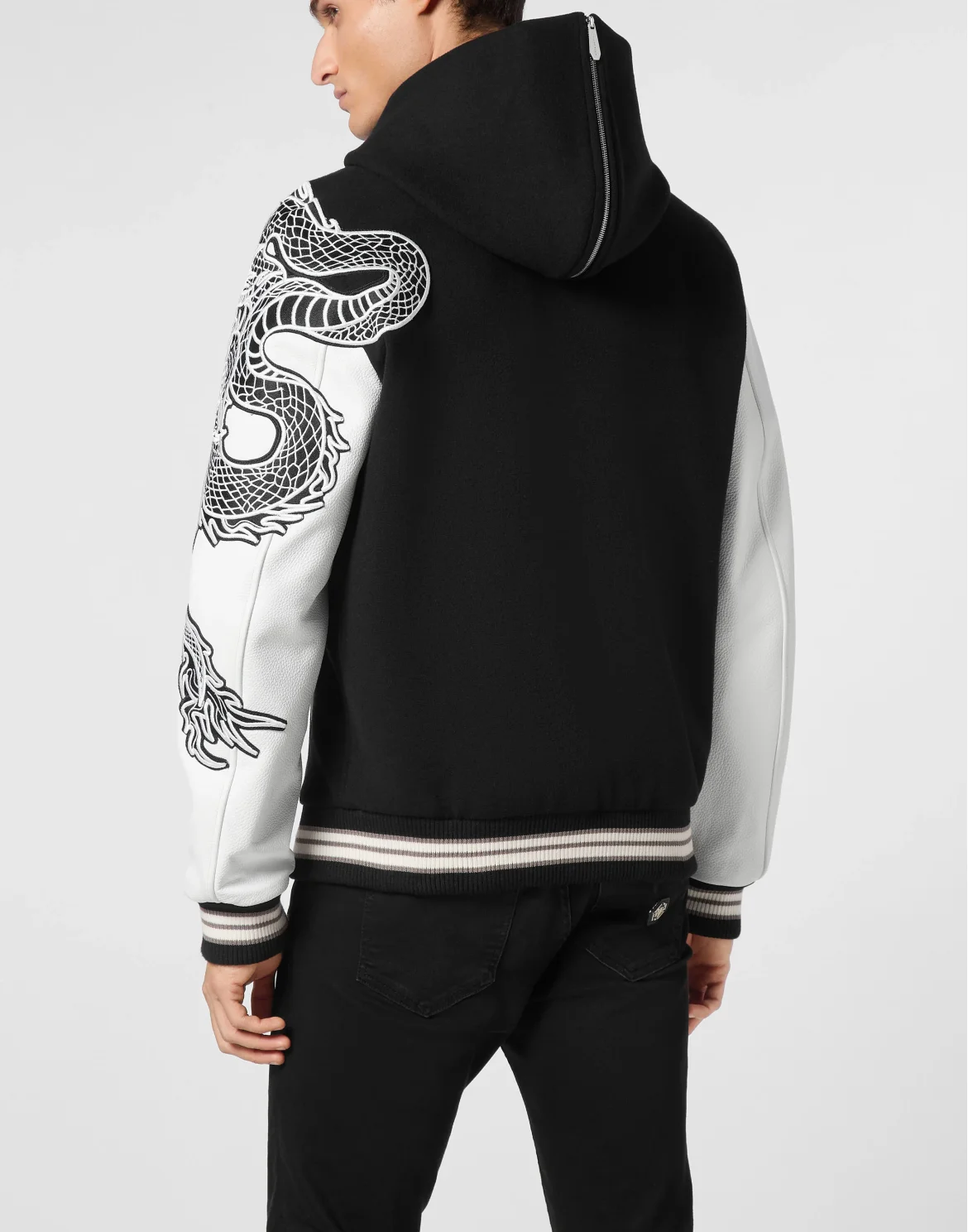 College Bomber With Leather Sleeves Monogram, цвет: Черный