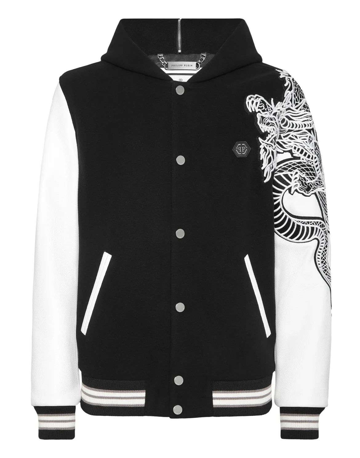 College Bomber With Leather Sleeves Monogram, цвет: Черный