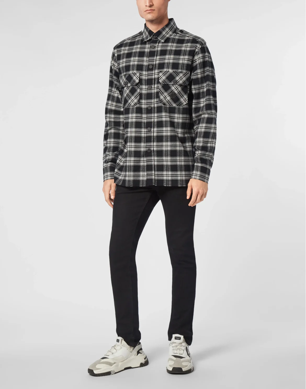 Tartan Shirt Oversize Cut Crystal Skull, цвет: Черный