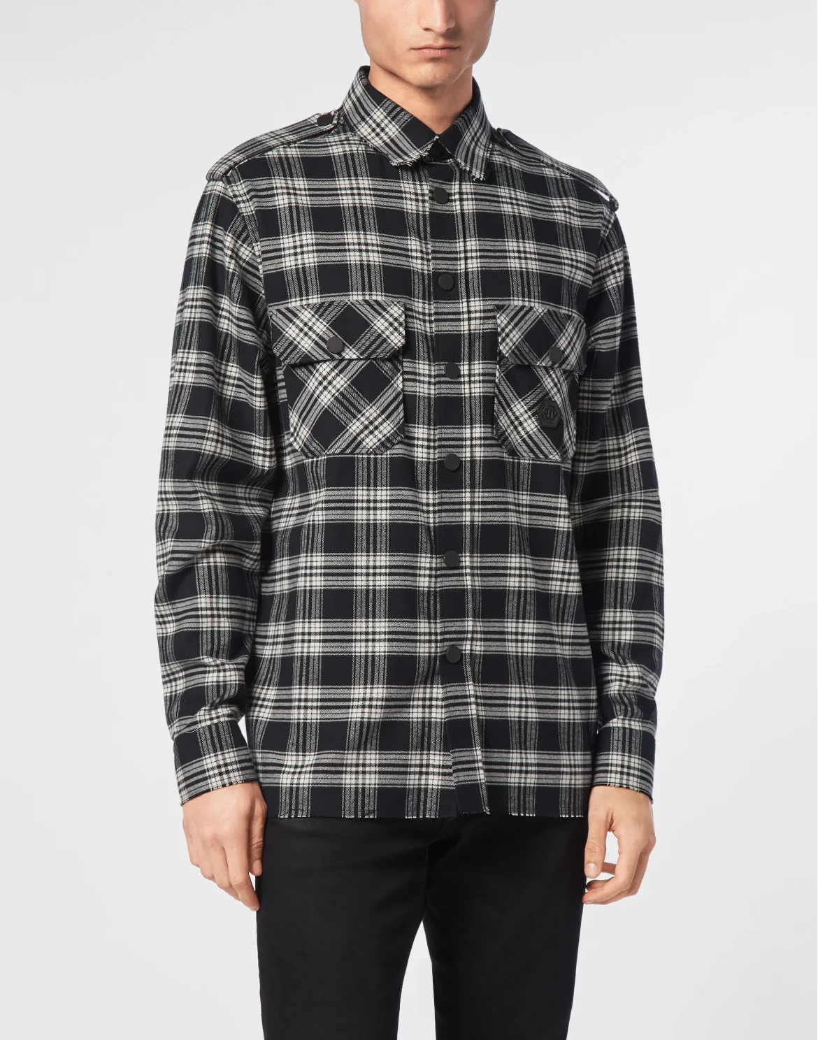 Tartan Shirt Oversize Cut Crystal Skull, цвет: Черный