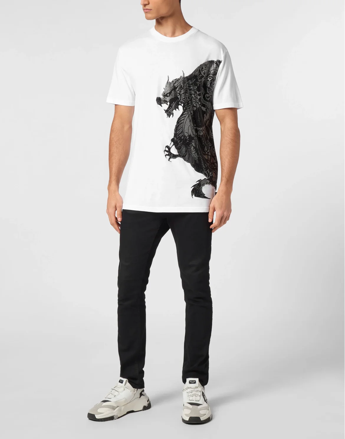 T-shirt Round Neck SS Dragon Skull strass, цвет: Белый